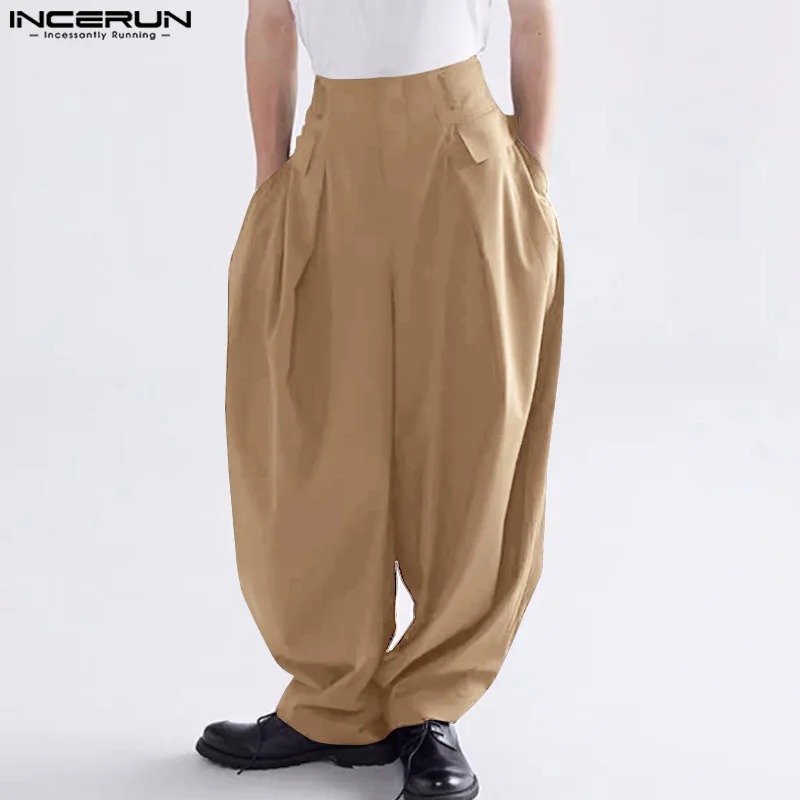 

INCERUN 2024 Korean Style Men Pantalons Solid Lantern Wide Leg Trousers Casual Fashionable Simple Loose Pleated Long Pants S-5XL