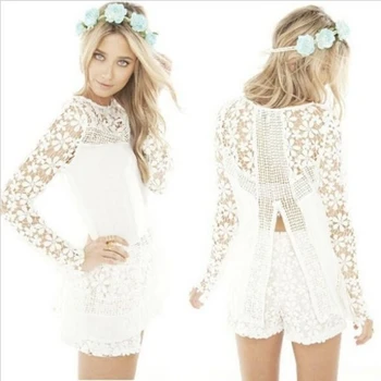 Women feminino Summer Women Sexy Lace Crochet Blouse Long sleeve tops 1