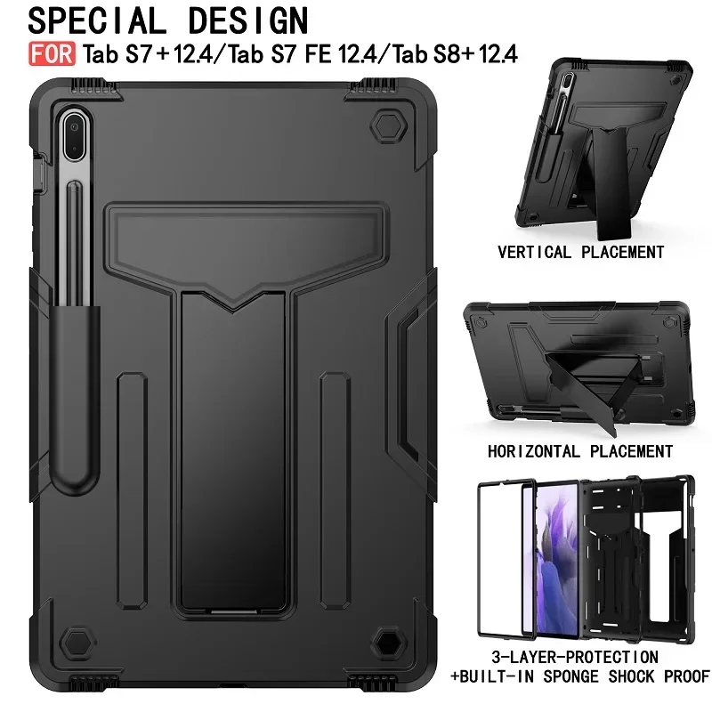 Capa Híbrida à Prova de Choque Tablet com s Pen Holder Capa para Samsung Galaxy Tab s9 s8 11 Plus 124 s7 fe Sm-t970 T870 T730 X710 X810