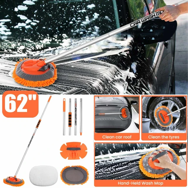 62'' Car Wash Brush Kit Mitt Mop Sponge with Long Handle, 1 Chenille  Scratch-Free Replacement Head, Car Wheel Tire Brush, Car Detailing  Brushes,Car