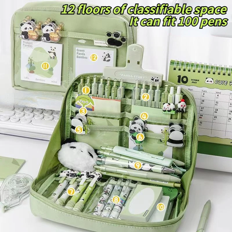 대용량 필통, 특대 문구 가방, 학교 문구 펜 케이스, 지퍼 필통, 학습 용품, 12 그리드