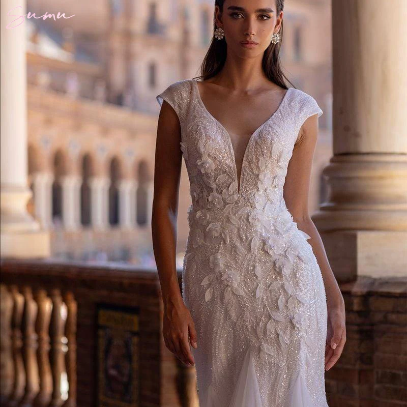 فستان زفاف حورية البحر دانتيل سباغيتي