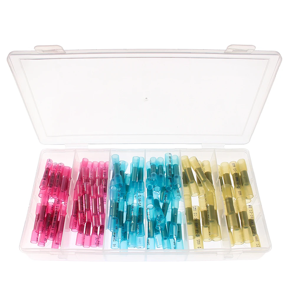 

100PCS Heat Shrink Solder Seal Wire Connectors Kit Insulated Electrical Butt Splice Terminals Waterproof Cable Crimps