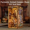 CUTEBEE DIY Book Nook Kit Wooden Dollhouse with Touch Light Magic Bookshelf Insert Decor for Gift Fantastic Animal Common Room 2
