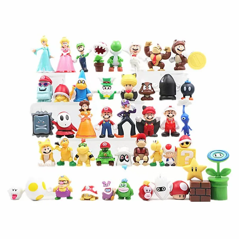 48pcs/set Super Mario Bros PVC Action Figure Toys Dolls Model Set Luigi Yoshi Donkey Kong Mushroom for kids birthday gifts