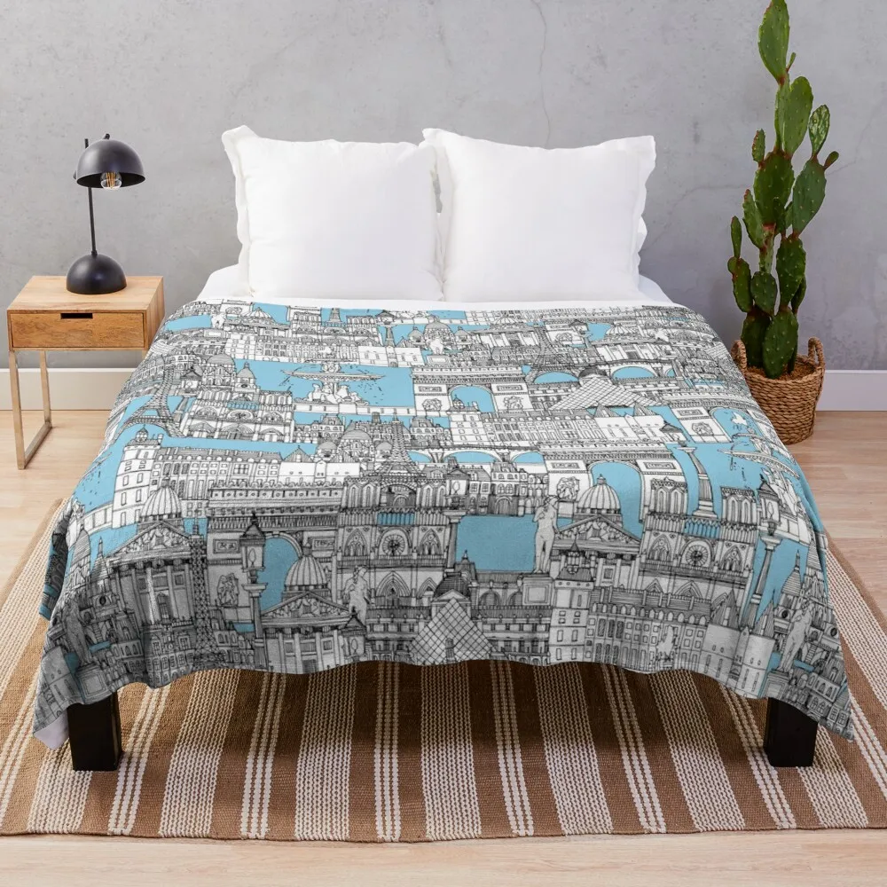 

Paris toile cornflower blue Throw Blanket Beautiful Blankets