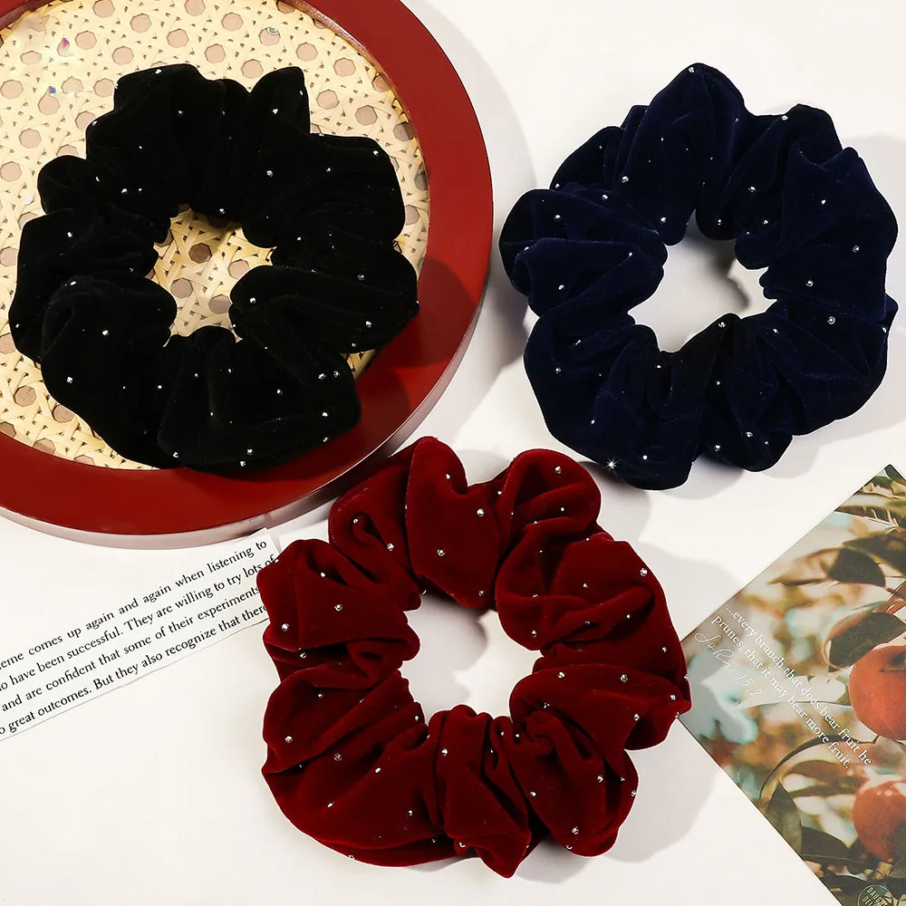 

Блестящие эластичные резинки для волос со стразами, бархатные резинки для волос, мягкие теплые резинки для волос, резинка для волос, винтажный держатель для хвоста, повязка на голову