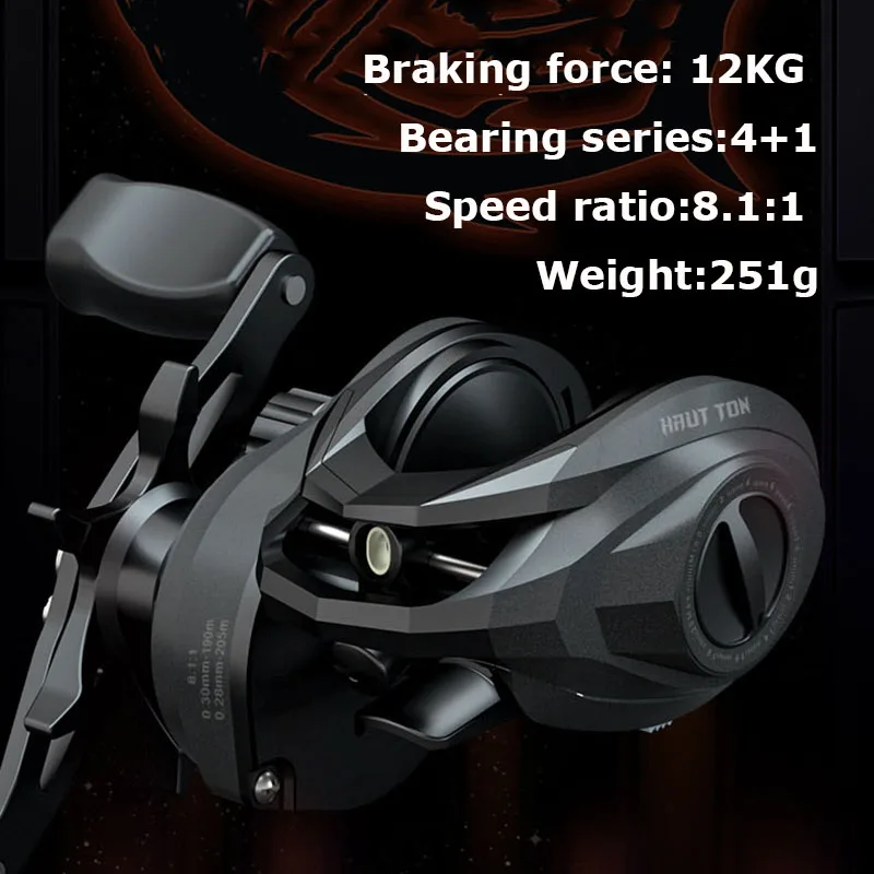 

Fishing Reel Metal Droplet Wheel 8.1:1 High-speed Ratio Big Fish Wheel 12KG Max Drag Baitcasting Reel Corrosion Resistant
