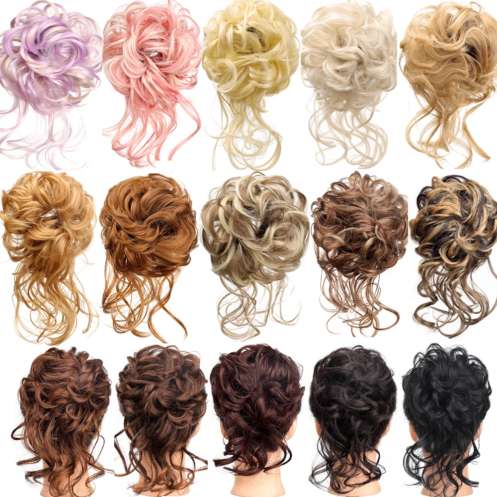 Superior sense Synthetic Wig Chignon Hair Bun Women's Natural Curly Messy With Rubber Band Hairpieces Extensions Pink Red Black