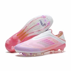 Men's Ultralight Breathable Football Boots - Long Spike Futsal and Indoor Soccer Shoes - 43 (Pink FG)