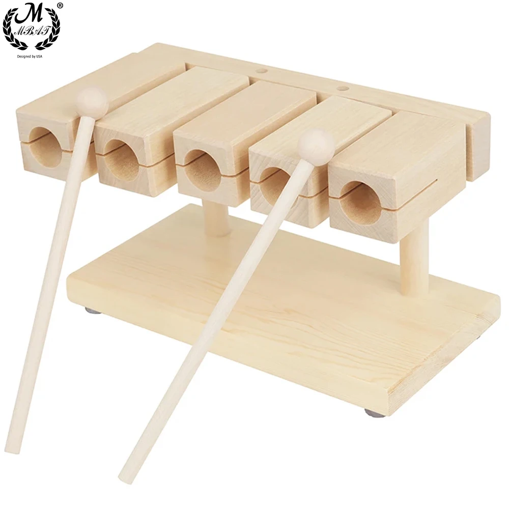 Orff Percussion Instruments Children Trumpet 5 Tone Clapper Wooden Sish with Drumsticks for Kids Educational Gifts