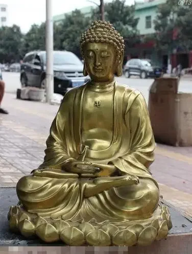 

14" Tibet Buddhism Brass Copper Sakyamuni Shakyamuni Tathagata Buddha Statue