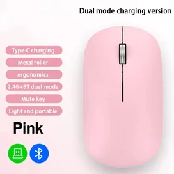 Lenovo Ergonomic Silent Wireless Mouse - Type - C Rechargeable, Lightweight & Quiet for Office and Gaming Use (Pink)
