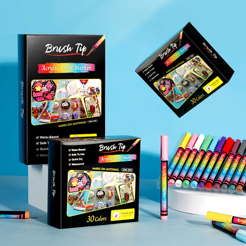 12 색 아크릴 페인트 마커 세트 바위 그림에 대 한 부드러운 펜촉 낙서 펜 돌 ..