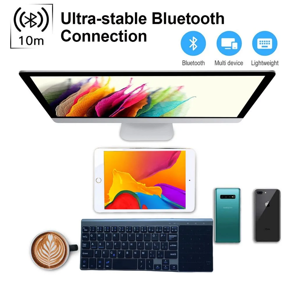 Slient Wireless Keyboard with Touchpad Numeric Bt 3.0 Keyboard Wireless for Tablet Laptop TV
