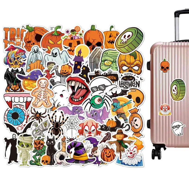 Halloween Stickers For Adults 50PCS Pumpkin Stickers Waterproof Halloween Decals Non-Repeating For Skateboard Luggage Laptop 50pcs hacker trippy stickers laptop flask water bottle cup guitar skateboard luggage bike cool hippie stickers for adults