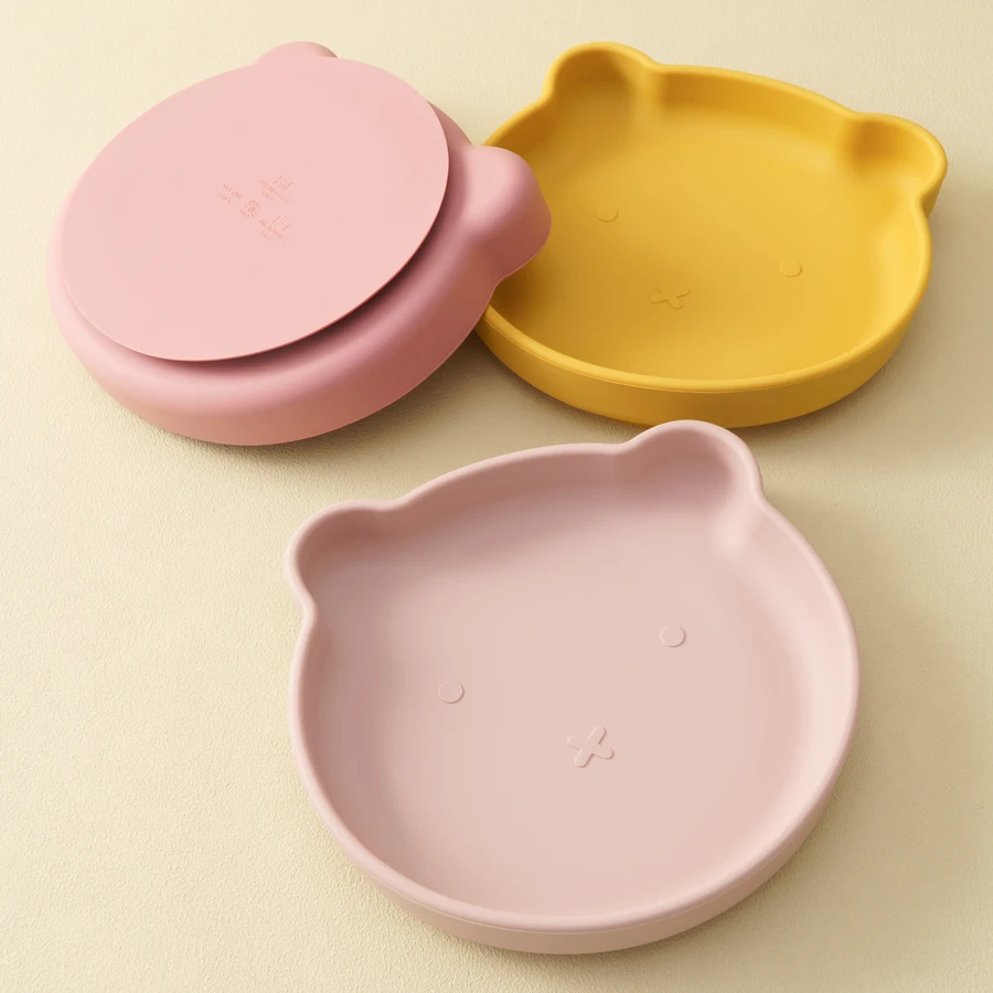1PC Silicone Baby Dishes Suction Dining Plate Cartoon Bear Shape Baby Plates Eating Training Baby Food Storage Kids Tableware 2
