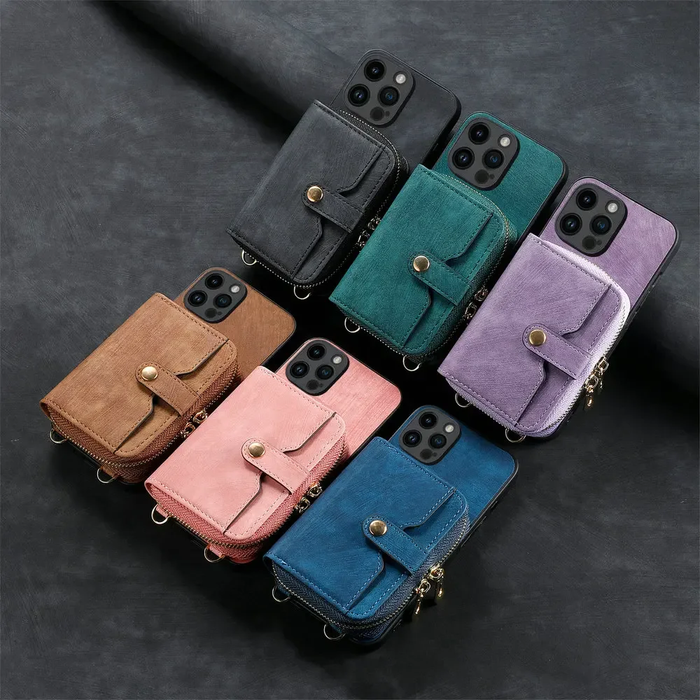 Luxurious Leather Wallet Crossbody Case with Zipper for Honor and Huawei Smartphones