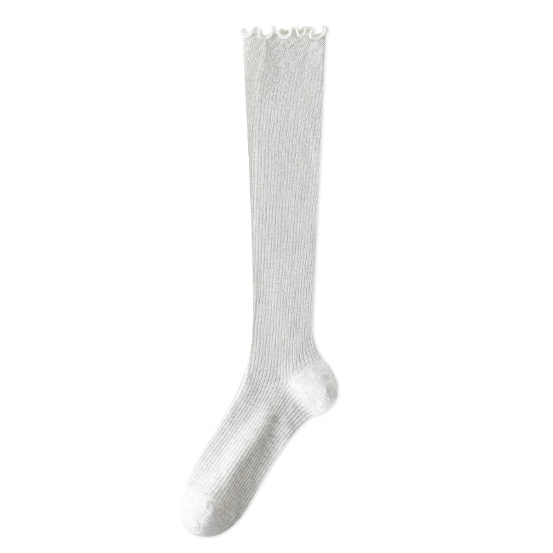 1/5 Çift Kadın Fırfırlı Uzun Çorap Nefes Alabilen Pamuk İlkbahar Yaz için Rahat Ince Bayan Çorap