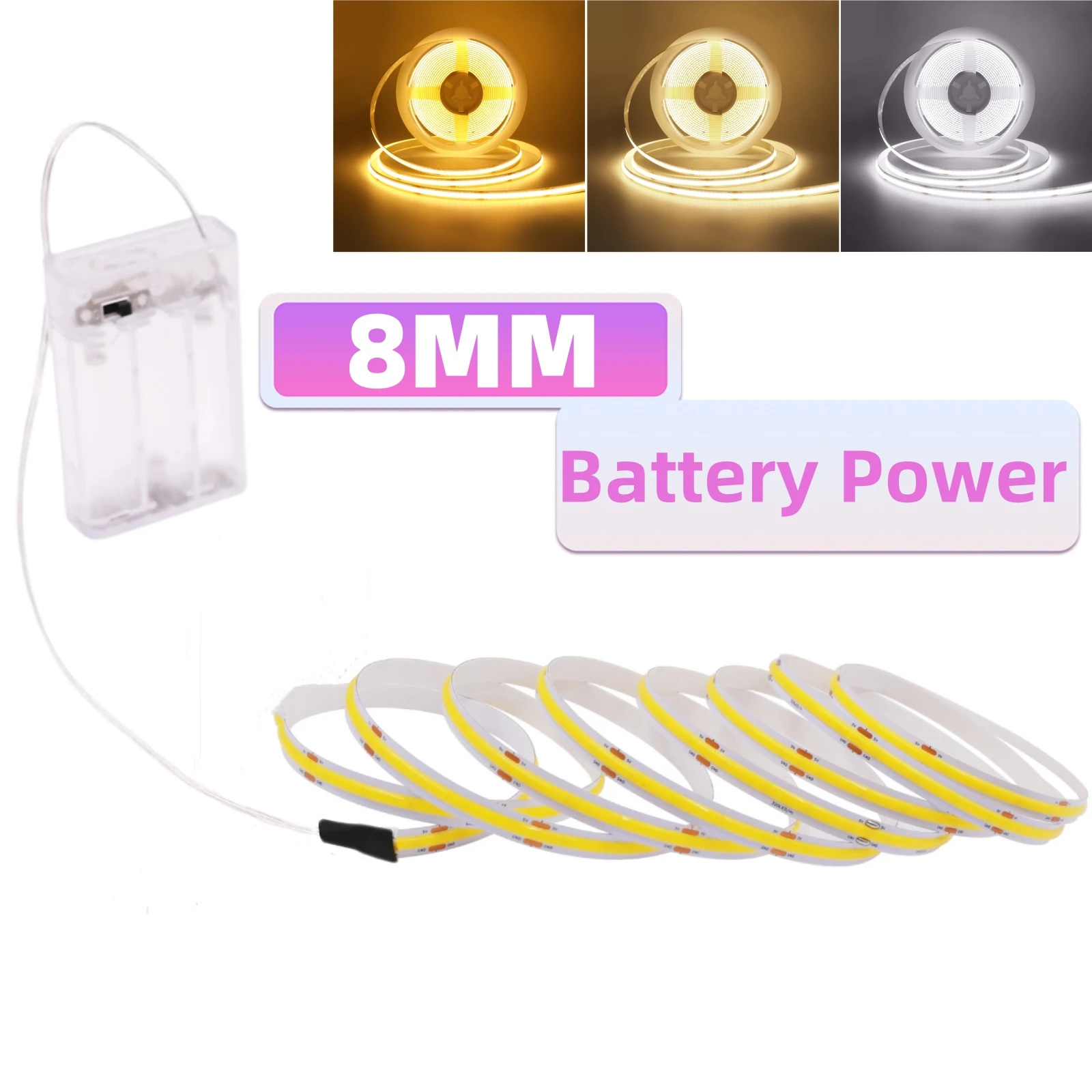 High-Density Flexible LED Strip Lights - Battery Powered, Warm & Cool White, RA90 Quality
