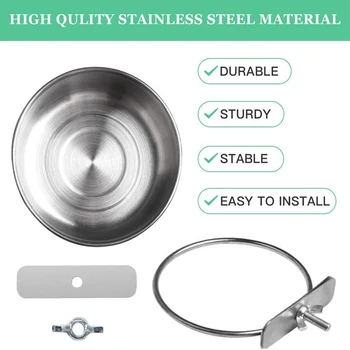 Rabbit Pet Food Dish Hamster Stainless Steel Clamp-on Water Drinker Bird Feeder Parrot Feeding Bowl Cage Cup 5