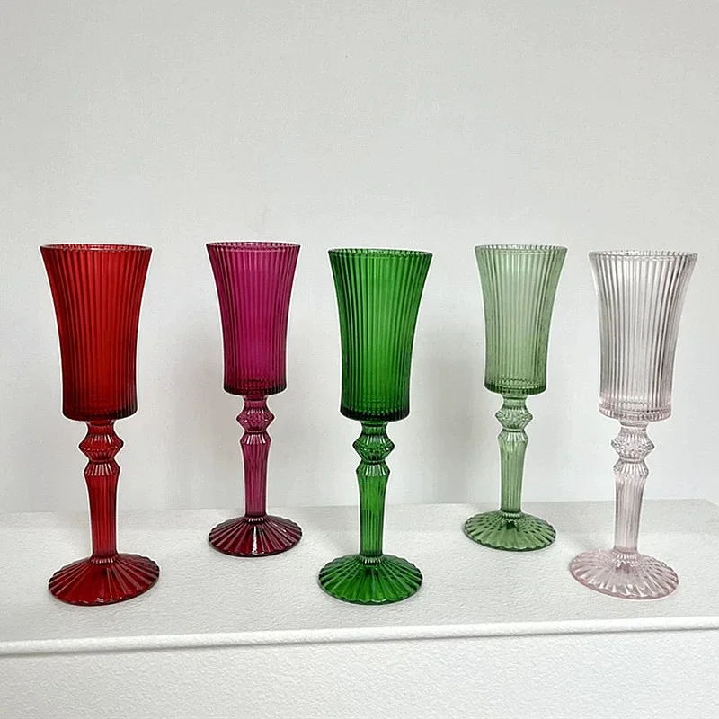 

French Green Vintage Striped Goblet Champagne Glass Fruit Wine Glass High-value Glass Wine Glass Bar Party Barware
