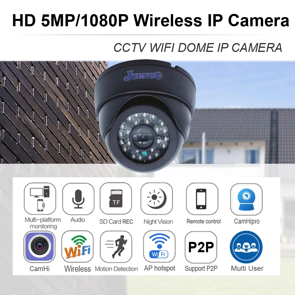 5MP 1080P Wifi IP Camera Dome Indoor Cctv Security Surveillance NightVision Infrared Video Wireless Home Cam Onvif CamHipro 2