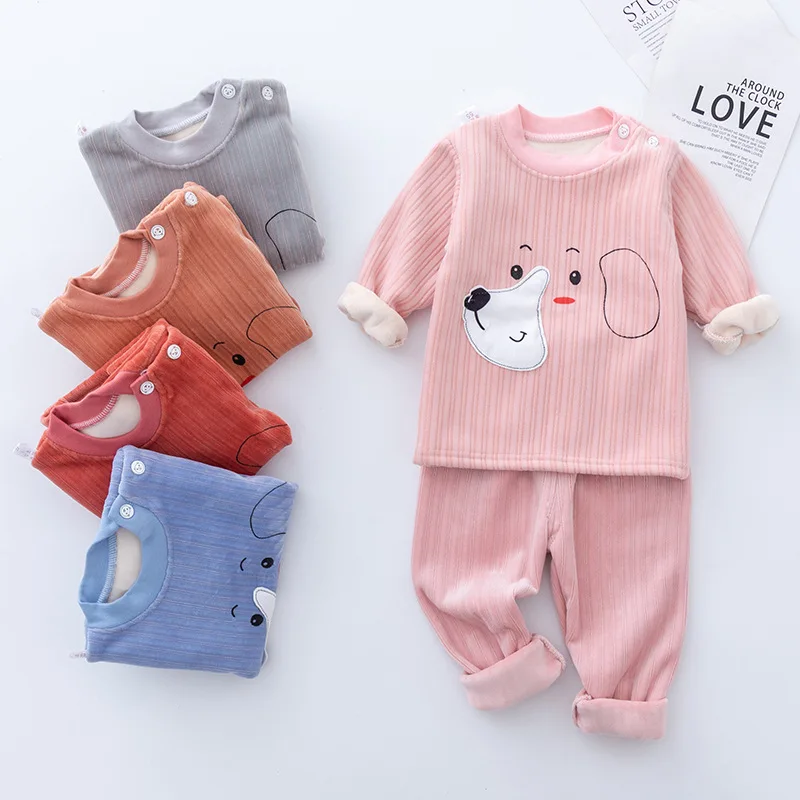 

Autumn winter new style children's plush thermal underwear boys and girls set