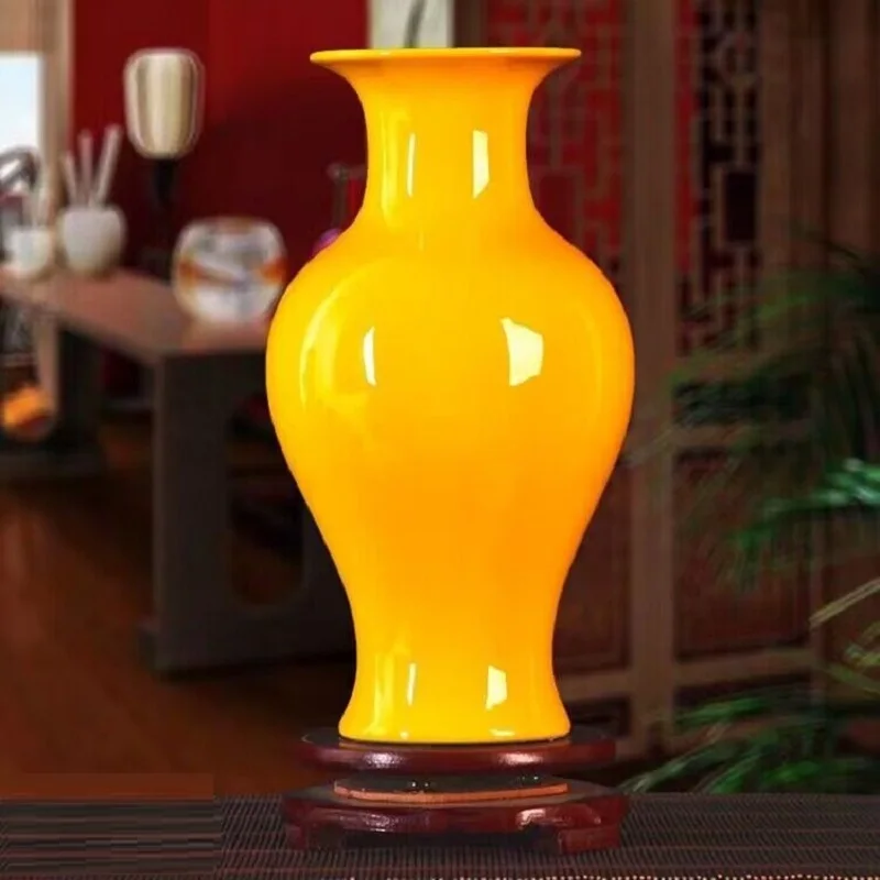 Jingdezhen Yellow Ceramic Vases, All Yellow Glaze Home Crafts, Living Room, Office Decoration, Wedding Gifts 2