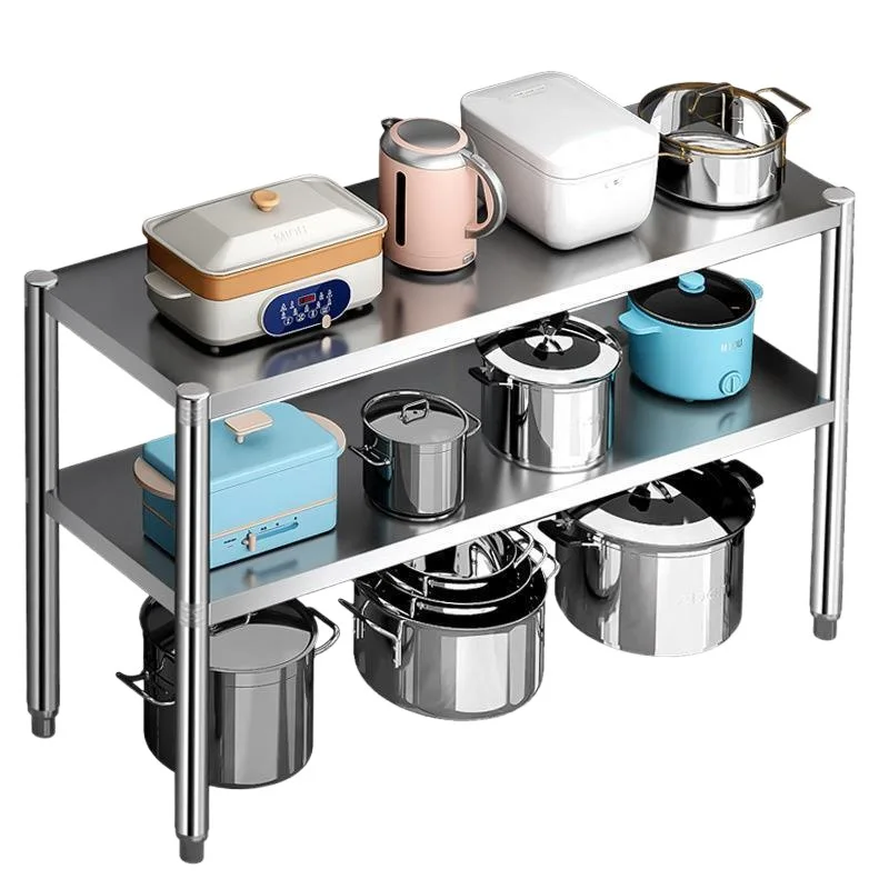Floor-Standing Shelf Storage Rack Side Two-Layer Cabinet Stainless Steel Two-Layer Storage Meal New Kitchen Cabinets