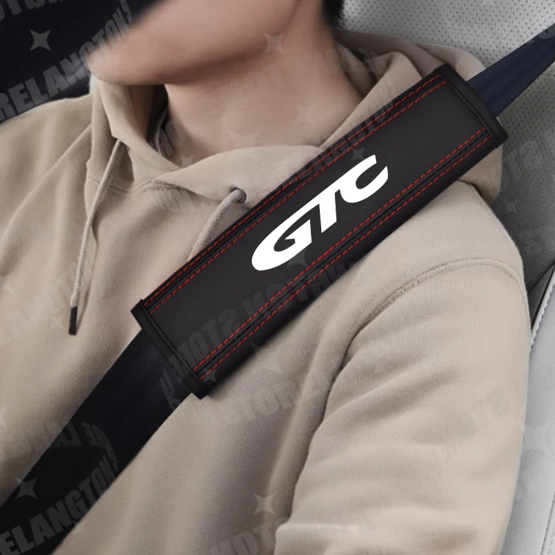 2Pcs Car Styling GTC Leather Car Safety Belt Shoulder Cover Pads For Opel Adam Corsa Insignia Grandland Zafira Vauxhall
