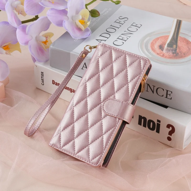 Compact Fragrance Leather Wallet Phone Case with Card Slots and Strap Cover