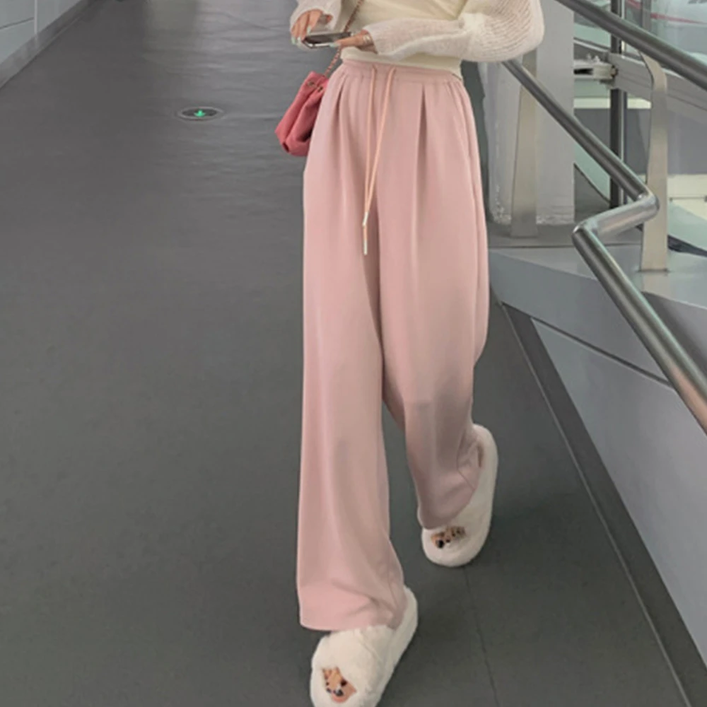 white pants Pink High-waisted Wide-leg Pants Women's Spring And Summer Ins Tide Loose All-match Gentle Style Casual Mopping Long Pants 2022 champion sweatpants