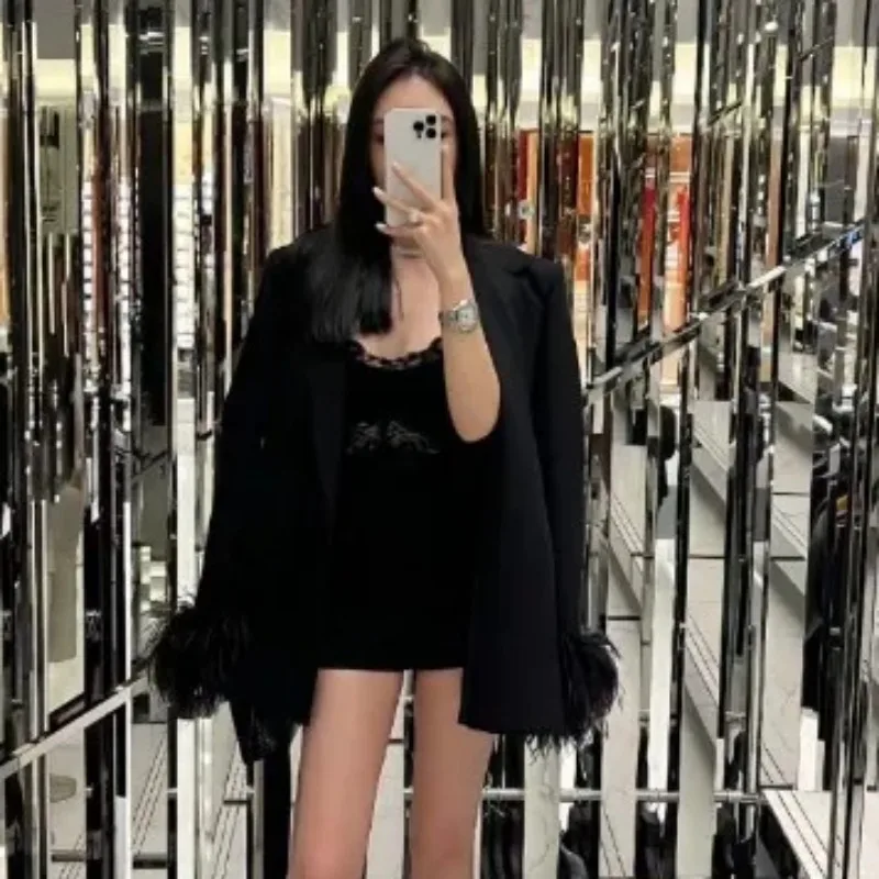 Spring Autumn New Casual Long Sleeve Suit Jacket Women's Blazer 2023 New Korean Fashion Business Elegant Tops Ostrich Feathers