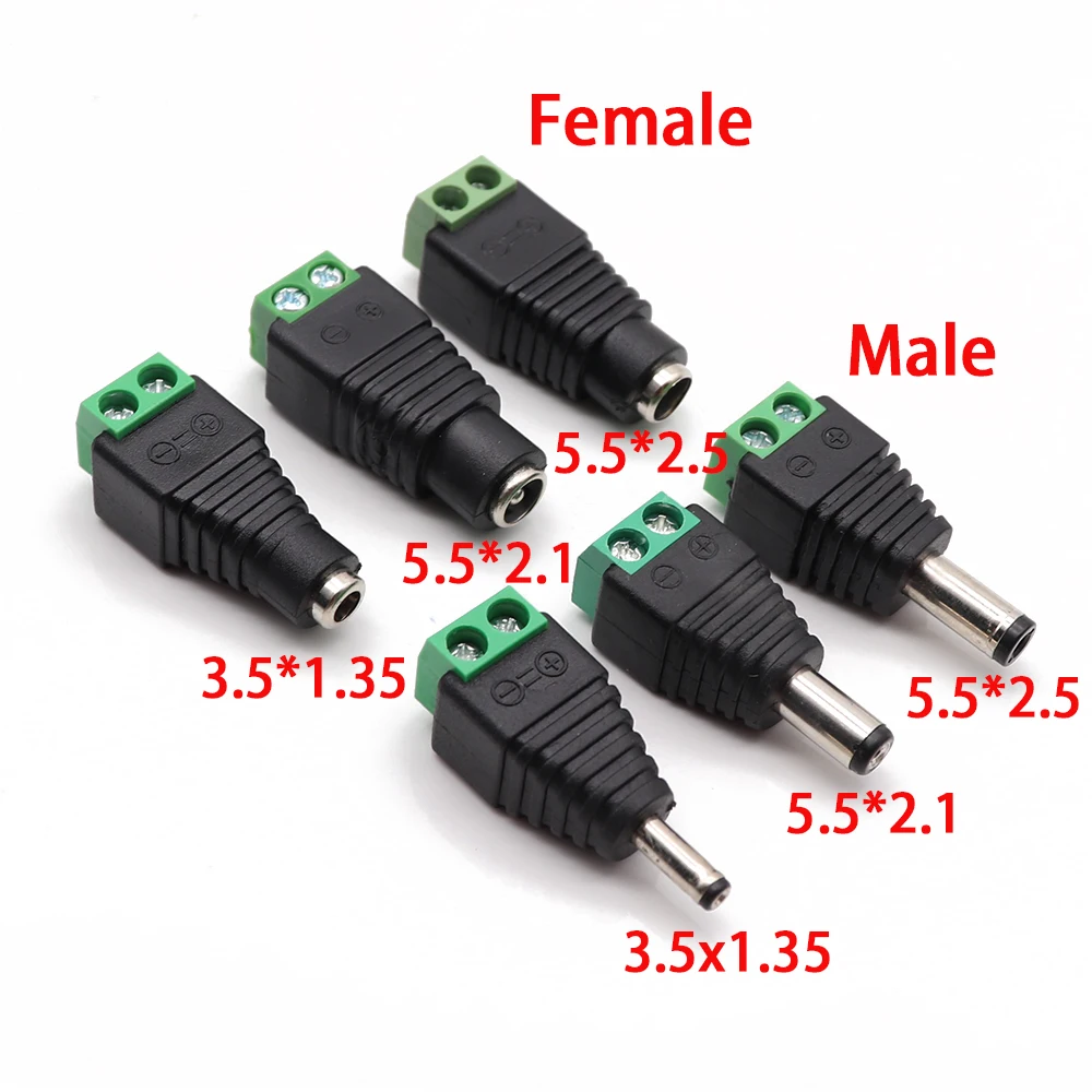 2PCS male and female DC Power plug 5.5 x 2.1MM 5.5*2.5MM 3.5*1.35MM 12V 24V Jack Adapter Connector Plug CCTV 5.5x2.1 2.5 1.35