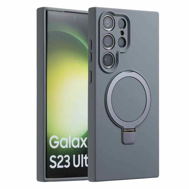 Magnetic Liquid Silicone Phone Case with Ring Holder and Magsafe Compatibility