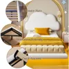 Twin Bed Frames with Cloud Headboard, Upholstered Boucle Floating Platform Bed with LED Lights, Solid Wooden Slats Support 6