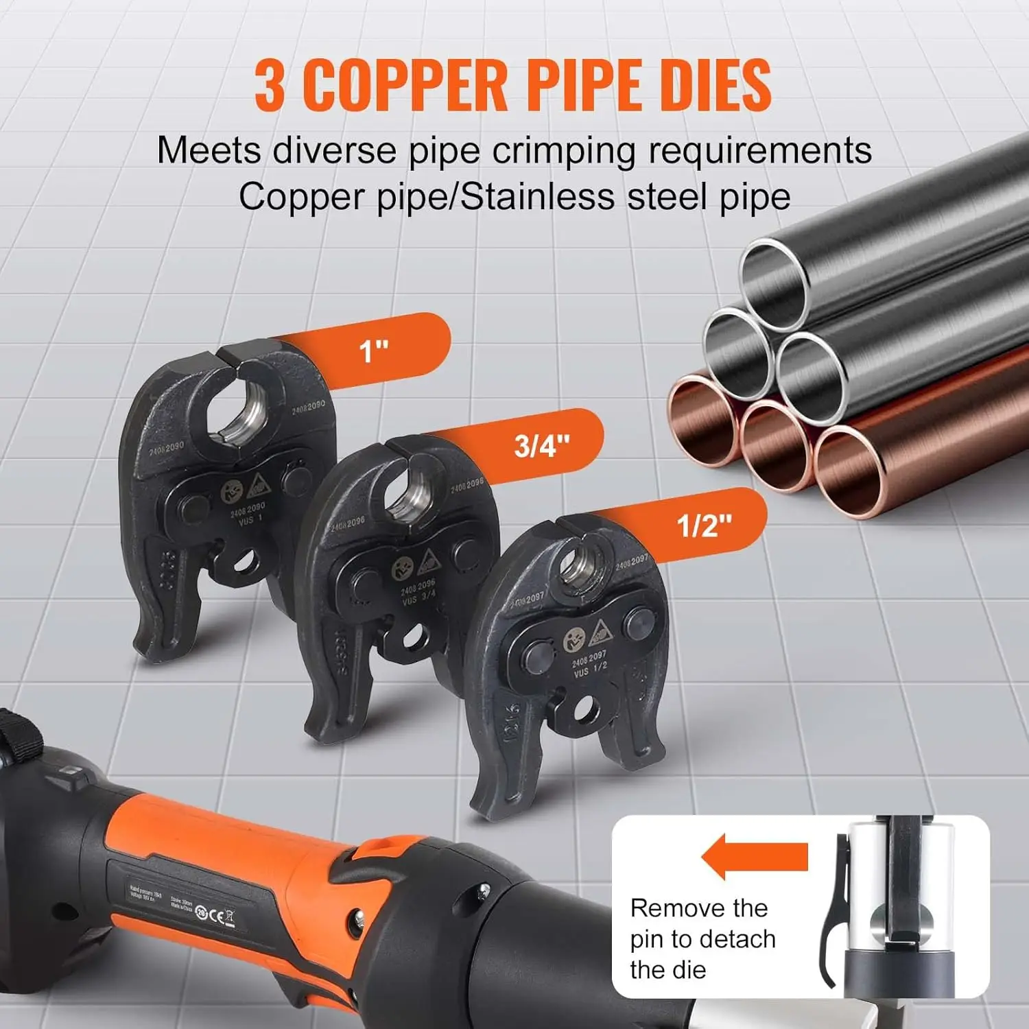 2025-hotMini ProPress Tool, 18V Electric Pipe Crimping Tool for 1/2", 3/4", 1" Copper Pipes, Press Tool Kit with 3 Pro Press Jaw