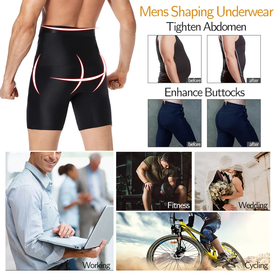 Men Boxer Briefs Body Shaper Waist Trainer Compression Shorts Tummy Control High Waist Boxer Modeling Shapewear Open Crotch Pant
