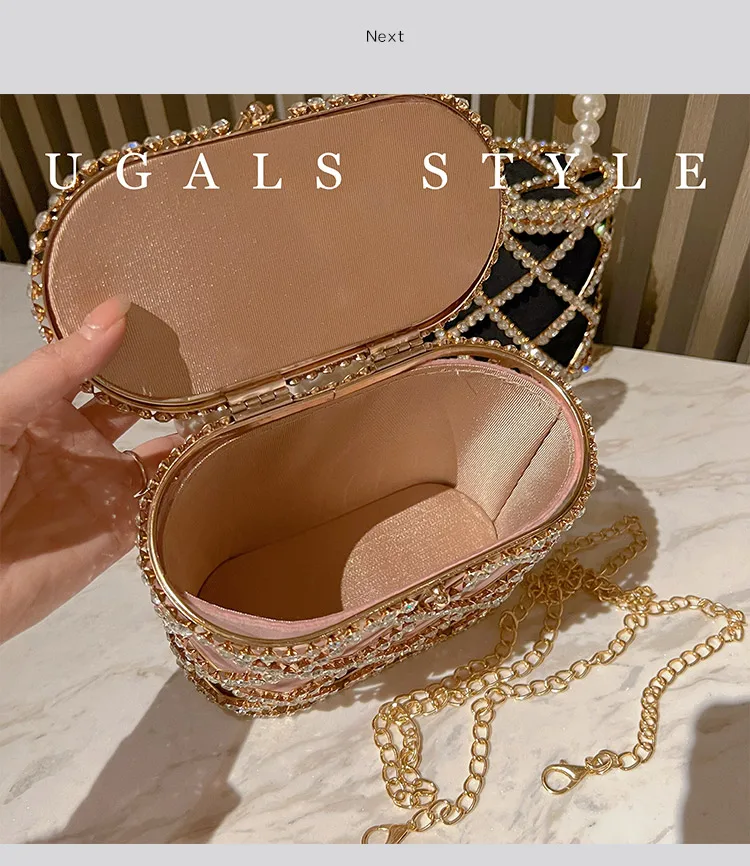 Luxury Rhinestones Diamond Evening Bag Hollow Pearl Beaded Metallic Cage  Women Handbag Wedding Party Clutch Purse Shoulder Bag - AliExpress
