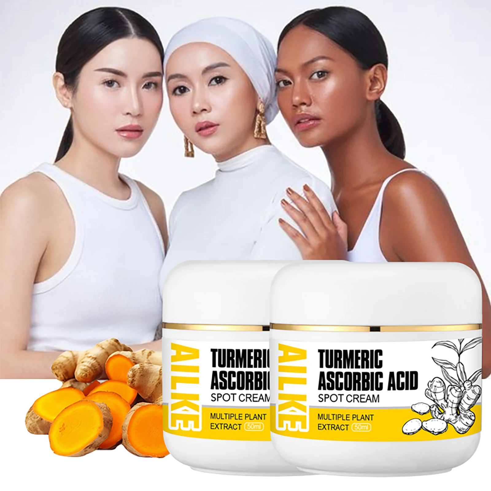 

AILKE Natural Turmeric Cream - Skin Brightening Face & Body Cream - Fights Dark Spots, Evens Tone, Day and Night Women Cream