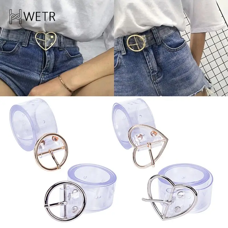 Women Long Transparent Belt Heart Pin Buckle Waist Female Belt Waistband Gift