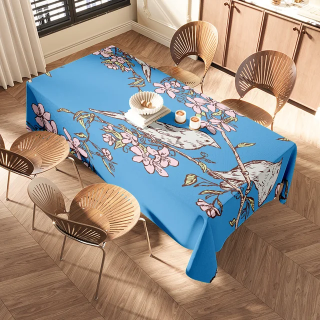 Blue Floral Chicken Tablecloth 2