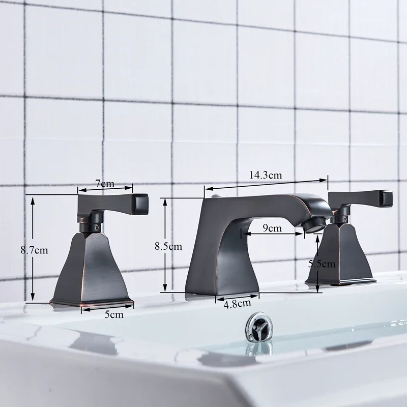 

Vidric Black Bronze Bathroom Basin Faucet Deck Mounted Widespread 3 Holes Tub Sink Mixer Faucet Dual Handle Chrome Basin Crane T
