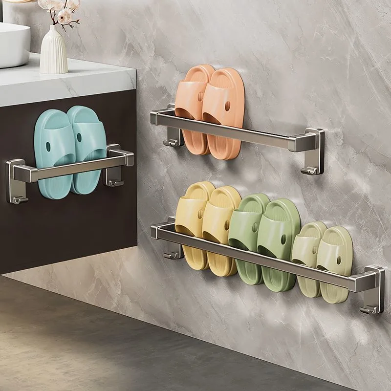 Gray Towel Rack Punch-free Wall-mounted Multi-layer Rod Storage Rack Bathroom Towel Bar Toilet Toilet Storage