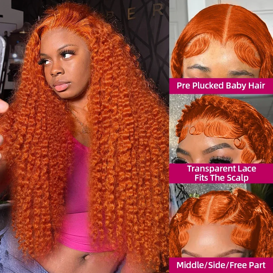 Deep Wave 40 Inch Ginger Orange Vietnamese 13x6 Lace Front Wigs Original Deep Curly Human Hair Wigs Colored Water Wave Frontal 3