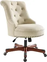 Sinclair Beige Upholstered Adjustable Office Chair in Cherry Wood Base 1
