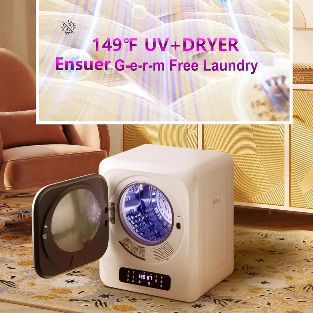 6.6Lbs Portable Clothes Dryer, Comtact Mini Dryer Machine with Exhaust Pipe, LED Touch Control Panel, White&Black