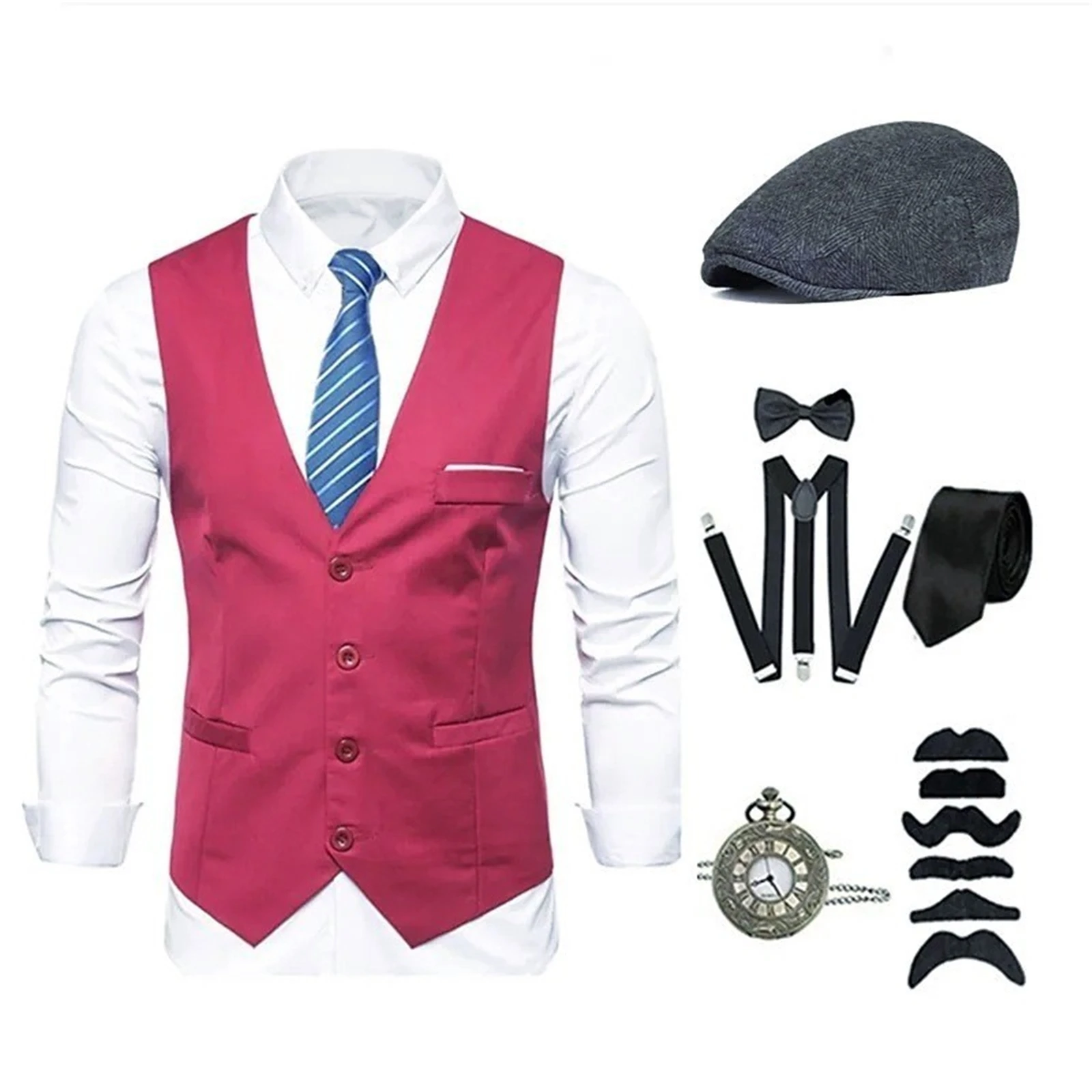 Costume Rétro Années 20 Homme – Gilet, Chapeau, Cravate et Montre – photo 9
