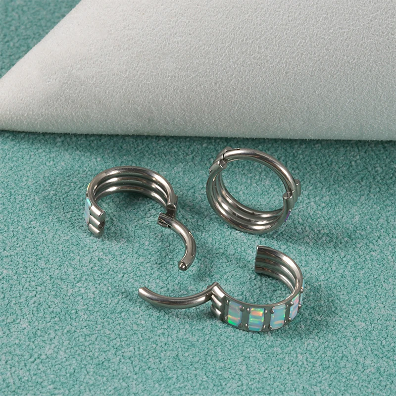 1PC G23 Titanium Piercing Jewelry Conch Cartilage Tragus Earring Ear Clip Hinged Nose Ring Hoop CZ Opal Stone Nose Septum Clicke